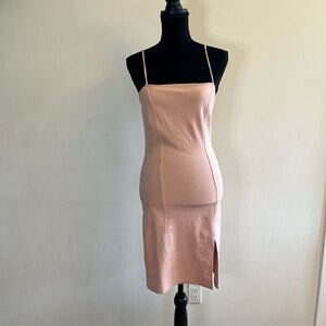 Pink Mini Sheath Dress with Slit and Spaghetti Straps for Night Out